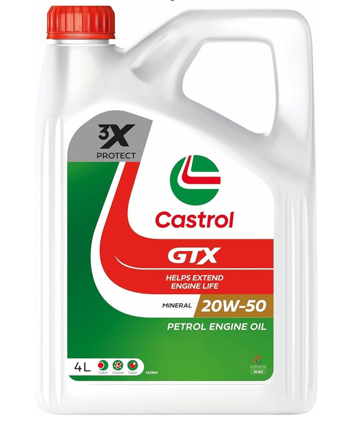 زيت محرك البنزين المعدني كاسترول GTX 20W-50 بحماية ثلاثية، 4 لتر